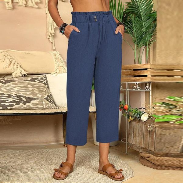 women's pants & capris straight pockets elastic waist solid cropped summer casual loose wide leg ladies, Black;white
women's pants & capris straight pockets elastic waist solid cropped summer casual loose wide leg ladies, Black;white