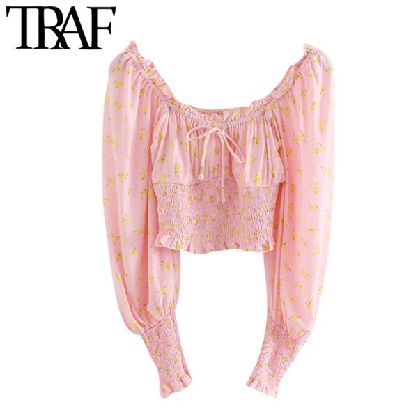 traf women sweet fashion floral print ruffled cropped blouses vintage long sleeve stretchy female shirts chic 210415, White 
traf women sweet fashion floral print ruffled cropped blouses vintage long sleeve stretchy female shirts chic 210415, White
