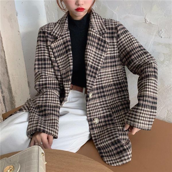 women's suits & blazers retro plaid suit women nice spring and autumn korean elegant design sense loose collar casual jacket, White;black
women's suits & blazers retro plaid suit women nice spring and autumn korean elegant design sense loose collar casual jacket, White;black