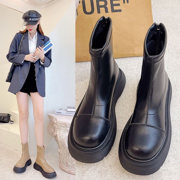 women 2021 spring and autumn round head british style martin thin back zipper thick bottom chelsea short boots, Black
women 2021 spring and autumn round head british style martin thin back zipper thick bottom chelsea short boots, Black