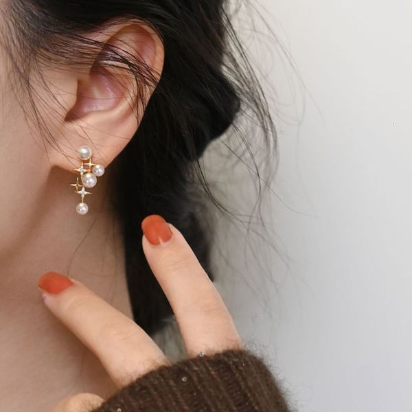 french exquisite pearl star awn women's super fairy simple and versatile temperament meteor earrings indifference, Black
french exquisite pearl star awn women's super fairy simple and versatile temperament meteor earrings indifference, Black