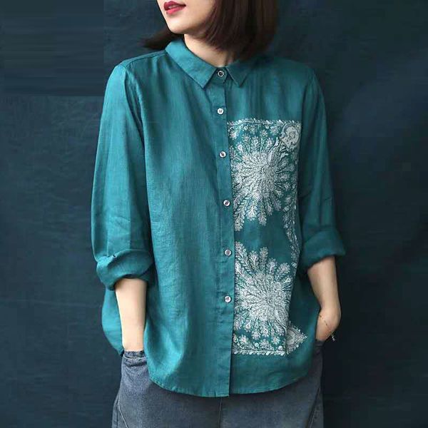 spring arts female style long casual sleeve loose cotton shirts vintage linen printing femme blouse plus size s774, White
spring arts female style long casual sleeve loose cotton shirts vintage linen printing femme blouse plus size s774, White