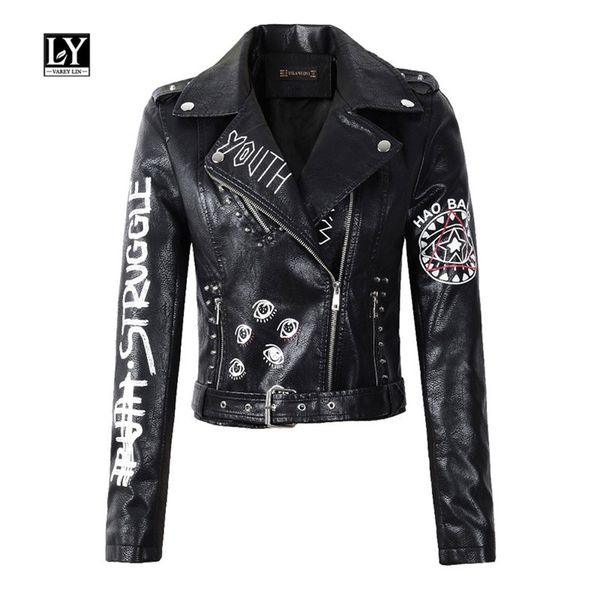 ly varey lin autumn winter women faux leather jacket turn down collar letter print epaulet rivet zipper biker outerwear 210923, Black
ly varey lin autumn winter women faux leather jacket turn down collar letter print epaulet rivet zipper biker outerwear 210923, Black