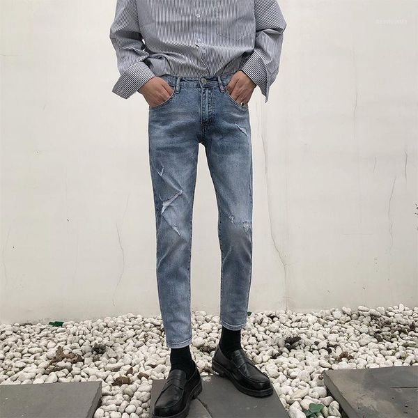 / men's wear 2021 light blue hole jeans for men spring summer korean casual denim pants vintage tide trousers 9y1684
/ men's wear 2021 light blue hole jeans for men spring summer korean casual denim pants vintage tide trousers 9y1684