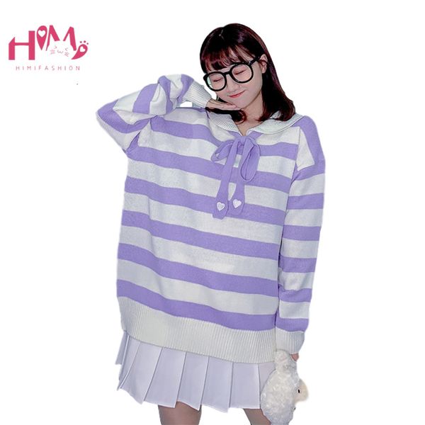 winter harajuku cute tie front knitted sweater women vintage striped oversized sailor collar heart jumper korean purple sweaters, White;black
winter harajuku cute tie front knitted sweater women vintage striped oversized sailor collar heart jumper korean purple sweaters, White;black