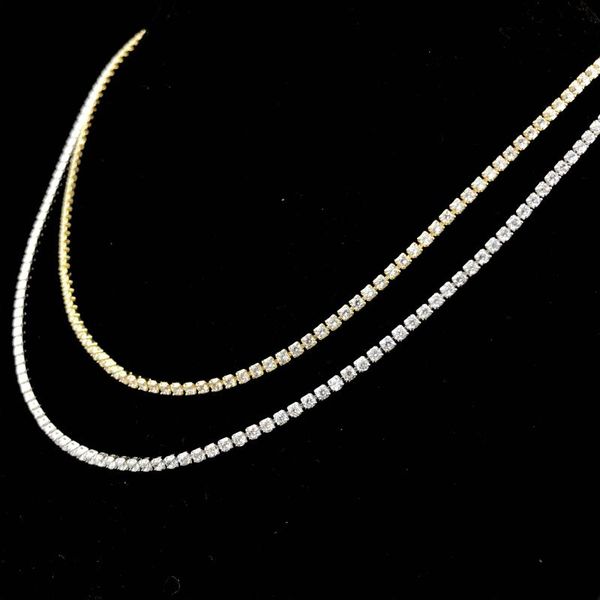 chains micro tennis necklace in yellow gold and white, Silver