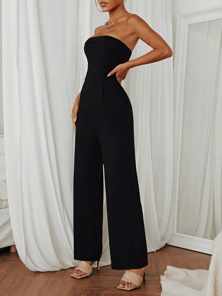 solid wide leg tube jumpsuit a6et#, White