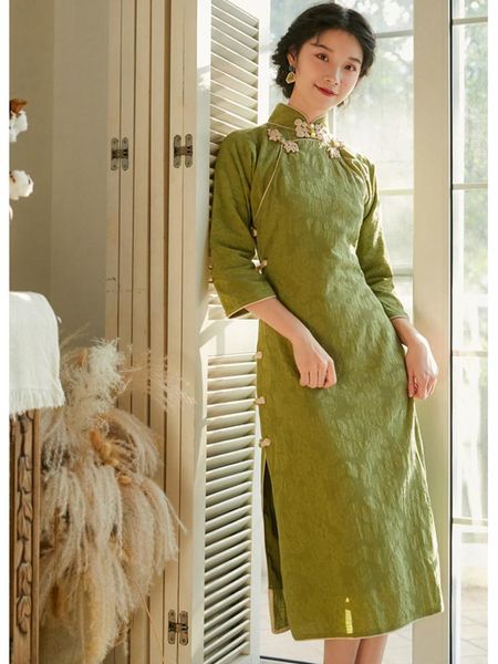 young improved cheongsam women elegant daily qiqao dress spring 2021 three-quarter sleeve temperament vestidos autumn casual dresses, Black;gray
young improved cheongsam women elegant daily qiqao dress spring 2021 three-quarter sleeve temperament vestidos autumn casual dresses, Black;gray