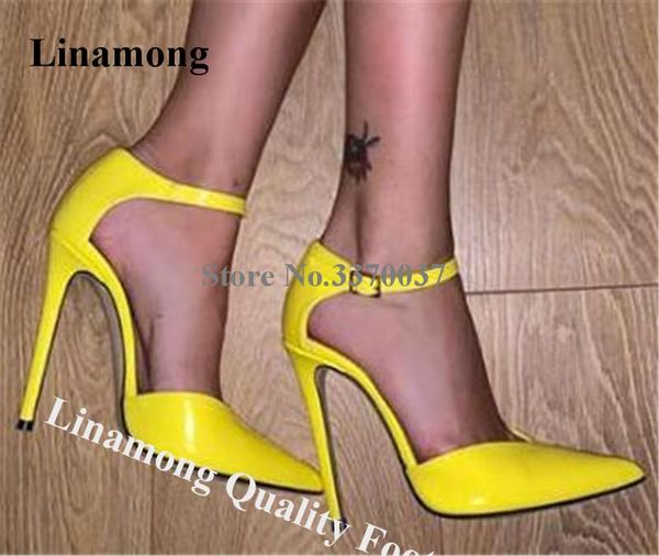 linamong claasical style pointed toe patent leather stiletto heel pumps shining yellow red ankle strap high heels big szie shoes dress, Black
linamong claasical style pointed toe patent leather stiletto heel pumps shining yellow red ankle strap high heels big szie shoes dress, Black