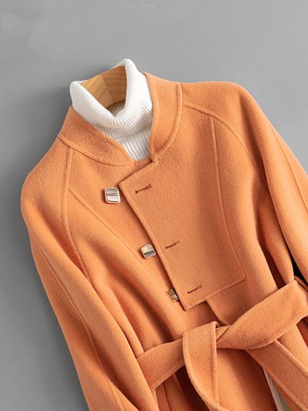 women's wool & blends orange double faced cashmere overcoat for women in autumn and winter 2021, Black
women's wool & blends orange double faced cashmere overcoat for women in autumn and winter 2021, Black