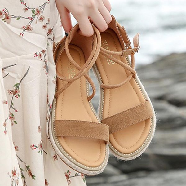 chaussures femme suede genuine leather buckle beach sandals woman tpr flat rope lace up gladiator non-slip, Black
chaussures femme suede genuine leather buckle beach sandals woman tpr flat rope lace up gladiator non-slip, Black