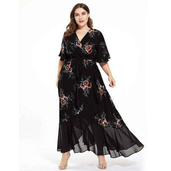 plus size dresses women summer dress 4xl 5xl female v neck short sleeve floral print ruffles boho beach maxi long wrap, Black
plus size dresses women summer dress 4xl 5xl female v neck short sleeve floral print ruffles boho beach maxi long wrap, Black