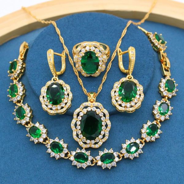 earrings & necklace green semi-precious gold color jewelry sets with stones for women bracelet ring party birthday gift, Silver
earrings & necklace green semi-precious gold color jewelry sets with stones for women bracelet ring party birthday gift, Silver