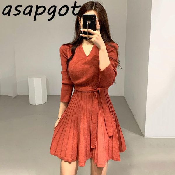 autumn simple chic korea temperament v neck sweaters dress mini slim lace up waist knitted pleated vintage bottom vestidos casual dresses, Black;gray
autumn simple chic korea temperament v neck sweaters dress mini slim lace up waist knitted pleated vintage bottom vestidos casual dresses, Black;gray