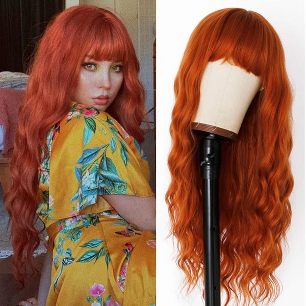 orange loose curly wave wig with neat bangs heat resistant synthetic fiber hair 24 inch long glueless full machine none lace replacement wig, Black
orange loose curly wave wig with neat bangs heat resistant synthetic fiber hair 24 inch long glueless full machine none lace replacement wig, Black