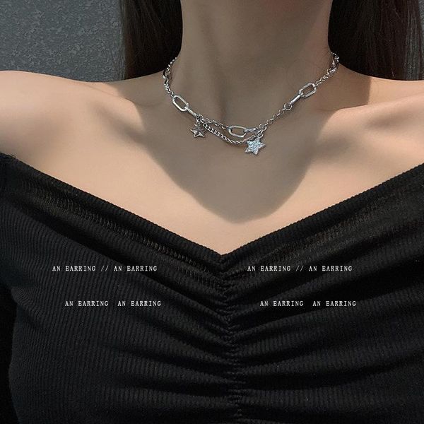 link, chain trendy titanium steel zircon star pendant necklace for women men hip-hop personality fashion temperament hip hop punk jewelry, Black
link, chain trendy titanium steel zircon star pendant necklace for women men hip-hop personality fashion temperament hip hop punk jewelry, Black