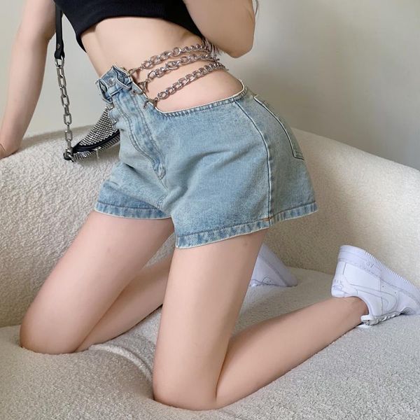 women's shorts fashion women denim chain hollow out high waisted summer light blue mini jeans ladies, White;black
women's shorts fashion women denim chain hollow out high waisted summer light blue mini jeans ladies, White;black