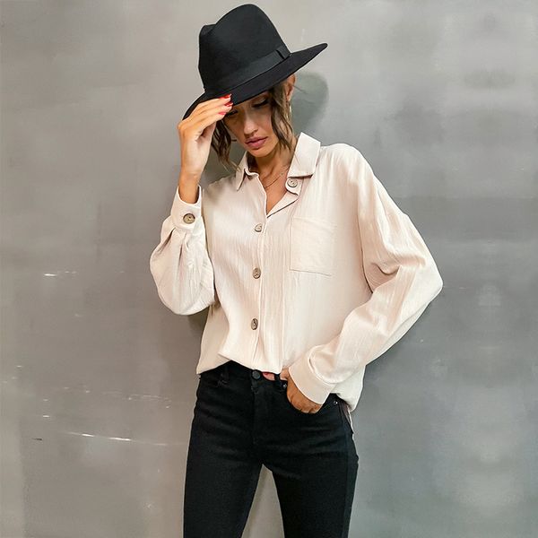 spring and autumn new women's wear solid color lapel long sleeve shirt apricot office shirt, White
spring and autumn new women's wear solid color lapel long sleeve shirt apricot office shirt, White
