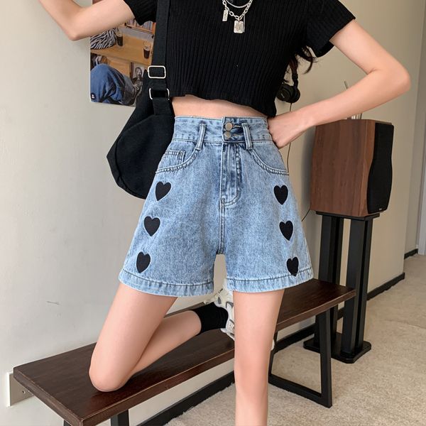summer korean version 2021 new high waist show thin love embroidery wear versatile wide leg jeans shorts women's pants fashion, White;black
summer korean version 2021 new high waist show thin love embroidery wear versatile wide leg jeans shorts women's pants fashion, White;black