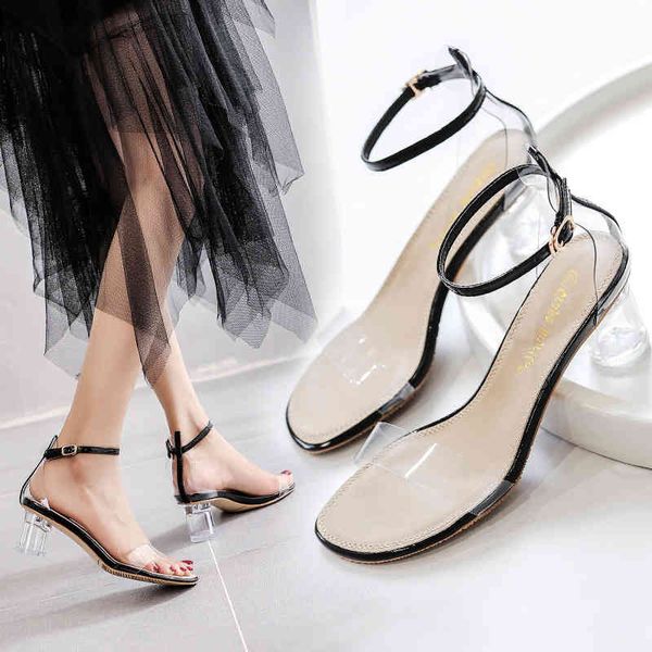 style crystal korean shoes summer sandals internet celebrity transparent mid heel ankle-strap open toe, Black
style crystal korean shoes summer sandals internet celebrity transparent mid heel ankle-strap open toe, Black