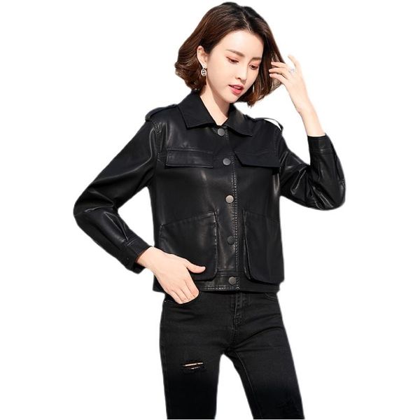 women's leather & faux spring and autumn lapel collar women loose sheepskin motorcycle jacket trend female fashion casual coat s-3xl, Black
women's leather & faux spring and autumn lapel collar women loose sheepskin motorcycle jacket trend female fashion casual coat s-3xl, Black