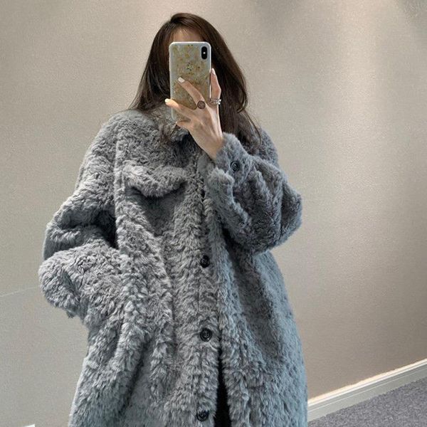women's fur & faux 2021 winter long gray coat women fluffy warm plus size casual loose lamb wool jacket fashion vintage outerwear, Black
women's fur & faux 2021 winter long gray coat women fluffy warm plus size casual loose lamb wool jacket fashion vintage outerwear, Black