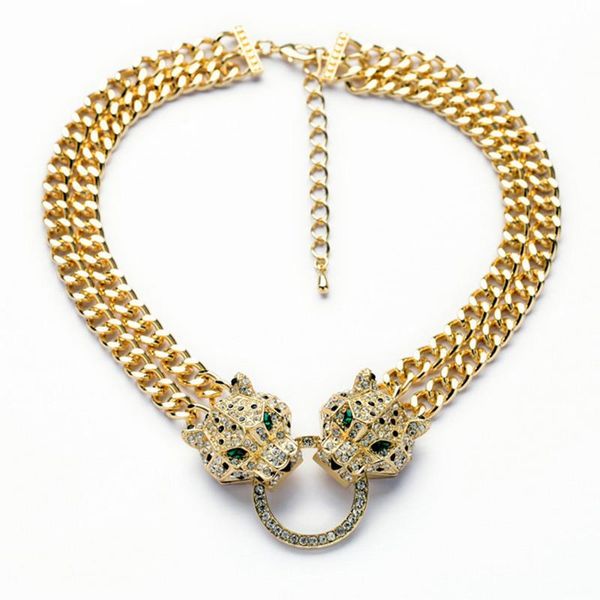 full rhinestone double leopard head pendant choker necklace with cuban chain for men women hip hop jewelry necklaces, Silver
full rhinestone double leopard head pendant choker necklace with cuban chain for men women hip hop jewelry necklaces, Silver