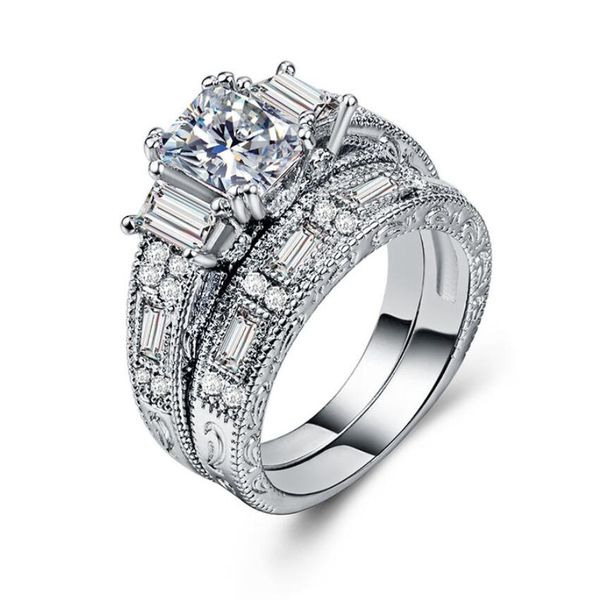new arrival vintage jewelry 925 sterling silver filled three stone princess cut white z sona women wedding bridal ring set, Slivery;golden
new arrival vintage jewelry 925 sterling silver filled three stone princess cut white z sona women wedding bridal ring set, Slivery;golden
