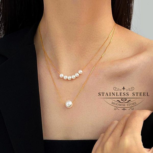 chains korean style double layer pearl chain gold choker necklace pendant charm stainless steel real plated women jewelry, Silver
chains korean style double layer pearl chain gold choker necklace pendant charm stainless steel real plated women jewelry, Silver
