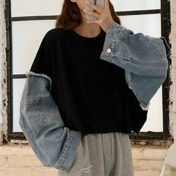 women's hoodies & sweatshirts women feminino casual trendy daily ins o-neck patchwork all-match fashionable streetwear no hat indie chi, Black
women's hoodies & sweatshirts women feminino casual trendy daily ins o-neck patchwork all-match fashionable streetwear no hat indie chi, Black