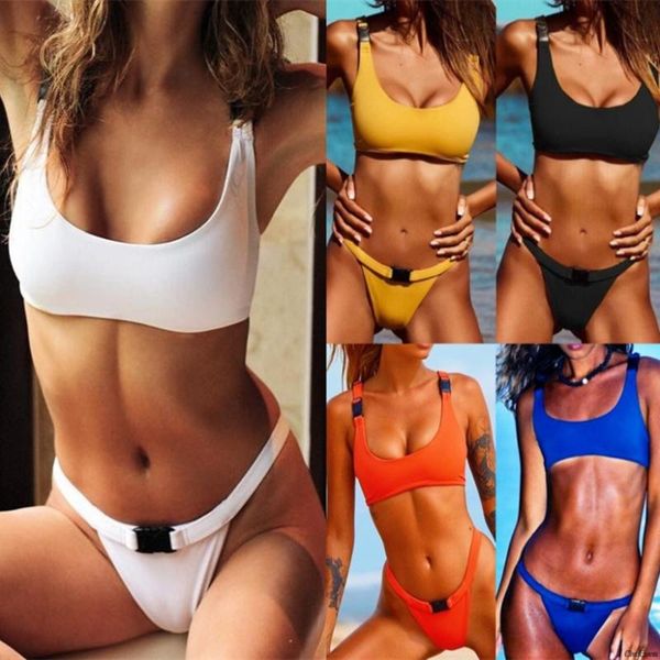 women's swimwear bikini with button brazilian set buckle biquini women 2021 bikinis push up swimsuit beach bathing suit, White;black
women's swimwear bikini with button brazilian set buckle biquini women 2021 bikinis push up swimsuit beach bathing suit, White;black