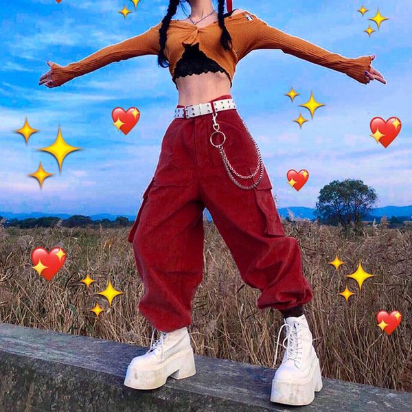 hip hop streetwear cargo pants women casual pockets pants chain corduroy pants high waist trousers loose solid trousers 210419, Black;white
hip hop streetwear cargo pants women casual pockets pants chain corduroy pants high waist trousers loose solid trousers 210419, Black;white