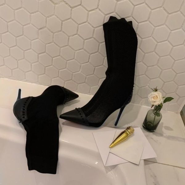 boots 2021 quality women's pointed toe high heels ankle genuine leather stretch for woman rivet shoes, Black
boots 2021 quality women's pointed toe high heels ankle genuine leather stretch for woman rivet shoes, Black