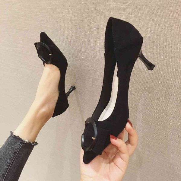 women's dress shoes single shoe mid heel thin heel korean versatile suede soft leather belt buckle pointed shallow mouth low shoes aogc, Black
women's dress shoes single shoe mid heel thin heel korean versatile suede soft leather belt buckle pointed shallow mouth low shoes aogc, Black