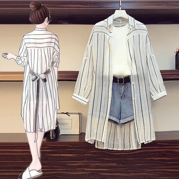 women's tracksuits plus size casual 3-pieces suit 2021 summer women long striped cotton shirts blouse+knit vest sashes pocket jean shor, Gray
women's tracksuits plus size casual 3-pieces suit 2021 summer women long striped cotton shirts blouse+knit vest sashes pocket jean shor, Gray