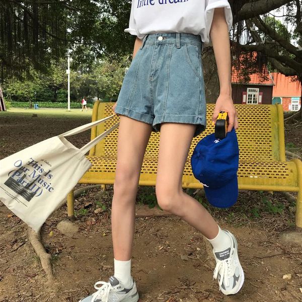women's denim shorts high waist cuffed jeans casual street classic summer autumn, White;black
women's denim shorts high waist cuffed jeans casual street classic summer autumn, White;black