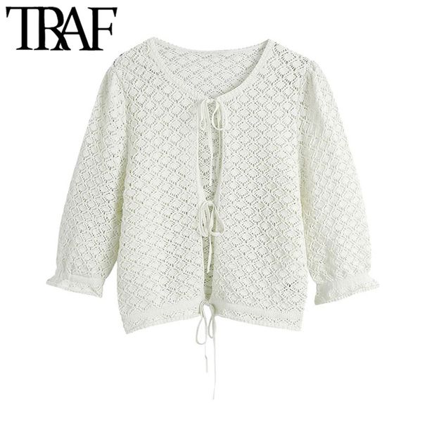traf women fashion with bows hollow out knitted blouses vintage o neck puff sleeve female shirts chic 210415, White
traf women fashion with bows hollow out knitted blouses vintage o neck puff sleeve female shirts chic 210415, White