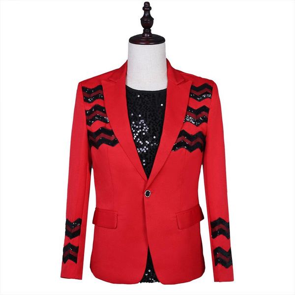 men's suits & blazers sequins slim fit male singer button red blazer classical host stage clothes fashion british style men wedding par, White;black
men's suits & blazers sequins slim fit male singer button red blazer classical host stage clothes fashion british style men wedding par, White;black