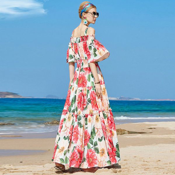 two piece dress female fashion floral printing designers will see track dressed in bohemian style holiday robe elegant femme girdle party dr, White 
two piece dress female fashion floral printing designers will see track dressed in bohemian style holiday robe elegant femme girdle party dr, White