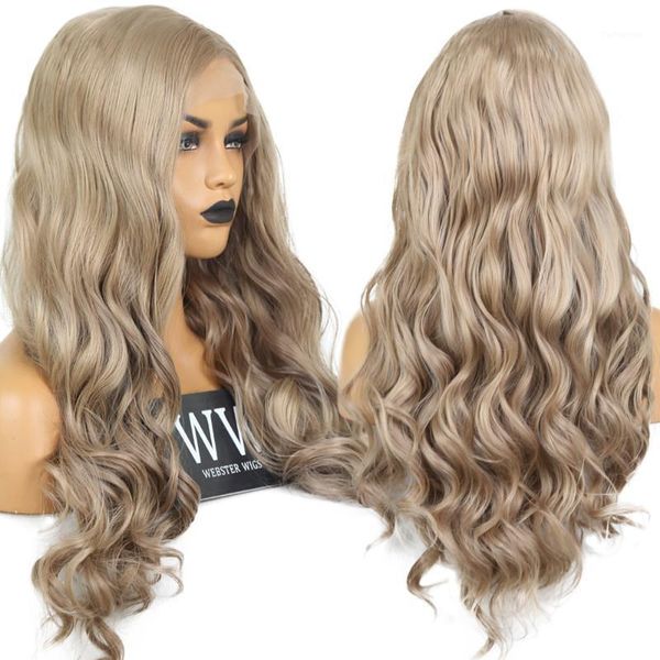 body wave synthetic lace front wig ash blonde side part glueless wigs for women high temperature fiber hair1, Black
body wave synthetic lace front wig ash blonde side part glueless wigs for women high temperature fiber hair1, Black