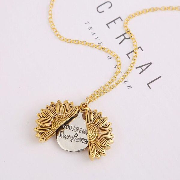 pendant necklaces vintage sunflower double-layer metal necklace for women bohemia open long chain lettering you are my sunshine, Silver
pendant necklaces vintage sunflower double-layer metal necklace for women bohemia open long chain lettering you are my sunshine, Silver
