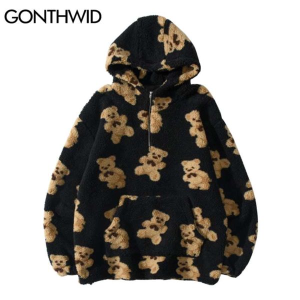 gonthwid fleece hooded sweatshirts streetwear hip hop bear print half zipper pullover hoodies harajuku casual coats outwear 210928, Black;brown
gonthwid fleece hooded sweatshirts streetwear hip hop bear print half zipper pullover hoodies harajuku casual coats outwear 210928, Black;brown