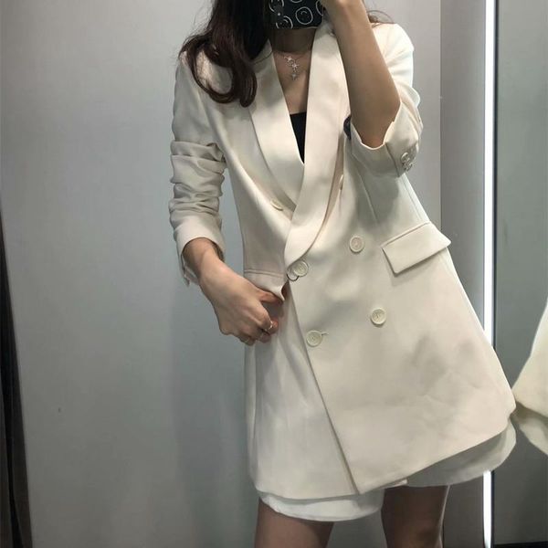 women's suits & blazers women 2021fashion office wear double breasted blazer coat vintage long sleeve pockets female outerwear chic, White;black
women's suits & blazers women 2021fashion office wear double breasted blazer coat vintage long sleeve pockets female outerwear chic, White;black