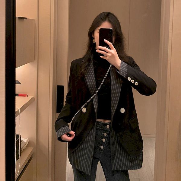 womens suit jaet 2021 new spring fashion women jaet turn-down collar full sleeves striped single button poet high waist, Black
womens suit jaet 2021 new spring fashion women jaet turn-down collar full sleeves striped single button poet high waist, Black