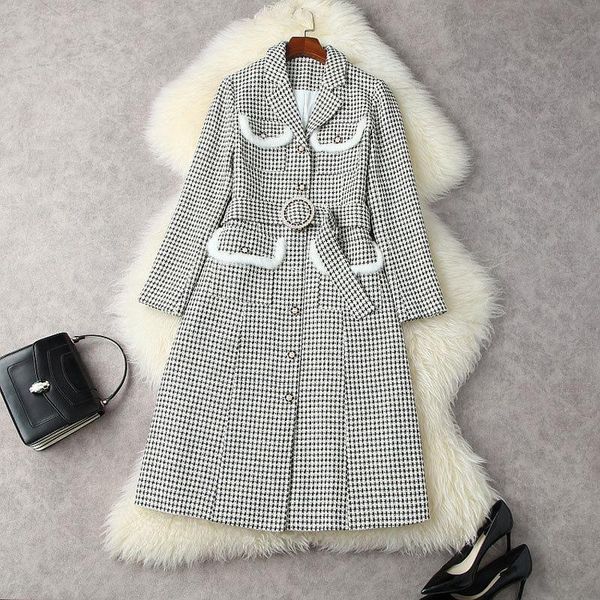women's wool & blends winter thick fabric argrle plaid women long full sleeves pockets diamonds belt elegant trench coat outwear, Black
women's wool & blends winter thick fabric argrle plaid women long full sleeves pockets diamonds belt elegant trench coat outwear, Black