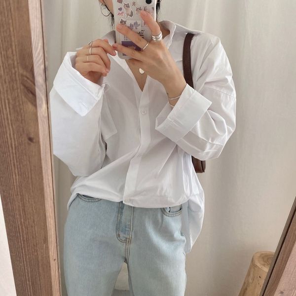 women's blouses & shirts lady chic loose gentle 2021 minimalist casual korean solid lapel oversize all match stylish ujza, White
women's blouses & shirts lady chic loose gentle 2021 minimalist casual korean solid lapel oversize all match stylish ujza, White