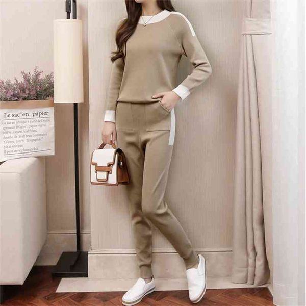 fashion knitted two-piece suits women spring long sleeve contrast color knitwear and harem pants casual tracksuit female 210522, White
fashion knitted two-piece suits women spring long sleeve contrast color knitwear and harem pants casual tracksuit female 210522, White