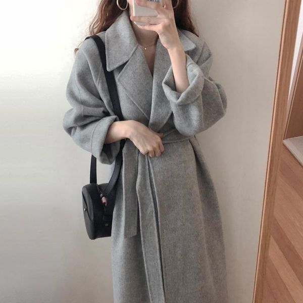 women's wool & blends korean style coat women turn down collar with belt bandage woolen coats ladies slim long sleeved outwear, Black
women's wool & blends korean style coat women turn down collar with belt bandage woolen coats ladies slim long sleeved outwear, Black