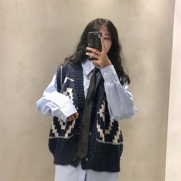 women sweater knitted cardigans fashion autumn sleeveless loose coat casual button thick v neck solid female 210427, White;black
women sweater knitted cardigans fashion autumn sleeveless loose coat casual button thick v neck solid female 210427, White;black