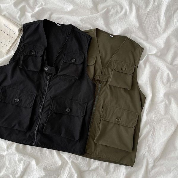 spring 2021 women's cargo vest with pocket korean sytle wear black jacket v-neck coat vests, Black;white
spring 2021 women's cargo vest with pocket korean sytle wear black jacket v-neck coat vests, Black;white